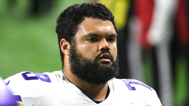 Vikings offensive guard Dakota Dozier (78) before the game against the Lions at Ford Field.